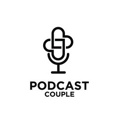 podcast love hearth shape logo icon design vector
