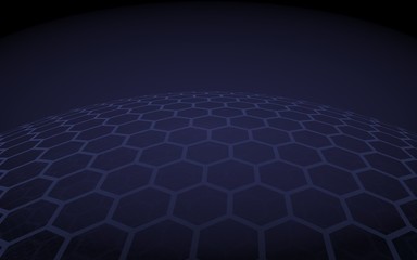 Multilayer sphere of honeycombs, gray on a dark background, social network, computer network, technology, global network. 3D illustration