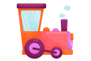 Vector cartoon children locomotive. Flat puffer for kids and animals on white isolated background