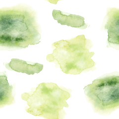 Seamless pattern of watercolor spots green colors