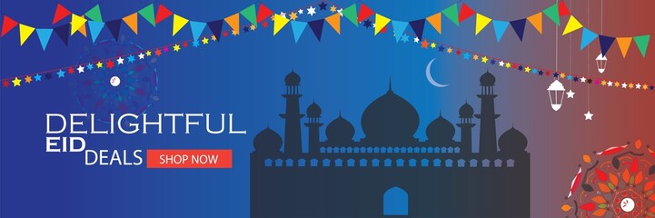 Eid Mubarak the celebration of Muslim community. Eid Mubarak greeting card.Vector illustration.