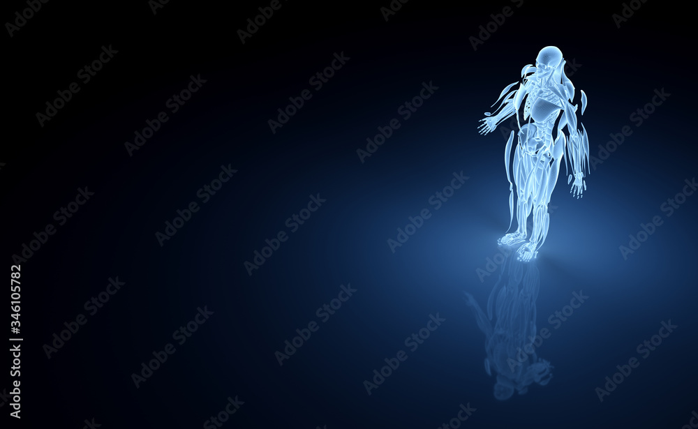 Poster digital x-ray human body holographic scan projection 3d rendering