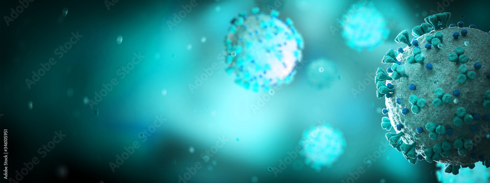 Poster microscopic close-up of the covid-19 disease. coronavirus illness spreading in body cell. 2019-ncov 