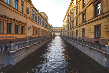 Fototapeta na wymiar Beautiful facades of historical buildings in Saint Petersburg, deserted streets of the city