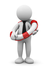 3d man with safety lifebuoy