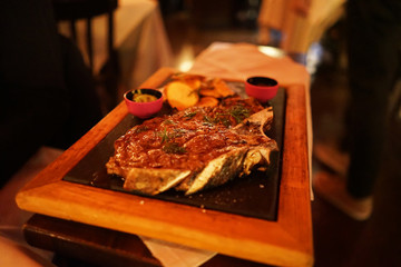Close up board of Barbecue Ribeye beef steak