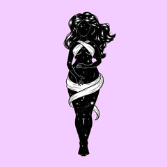 Beautiful pregnant woman figure, mother goddess, esoteric theme. Vector illustration