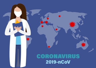 Coronavirus outbreak, COVID-19 vectorillustration symptoms infection, influenza background with dangerous flu strain cases as pandemic medical health, risk concept with disease cells.