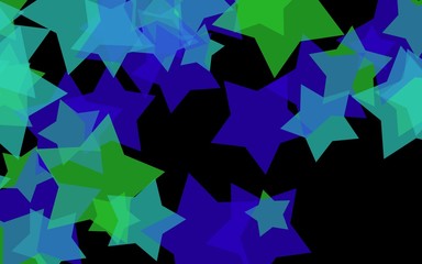 Multicolored translucent stars on a dark background. Orange tones. 3D illustration