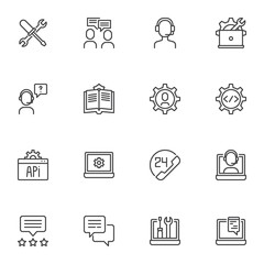 Technical support line icons set, outline vector symbol collection, linear style pictogram pack. Signs, logo illustration. Set includes icons as repair tool, customer service, help desk phone call