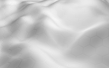 White honeycomb with a gradient color on a light background. Perspective view on polygon look like honeycomb. Wavy surface. Isometric geometry. 3D illustration