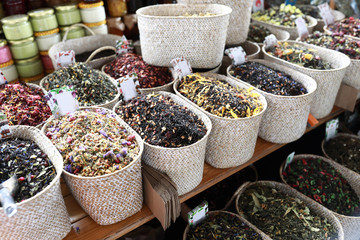 View of various herbal teas