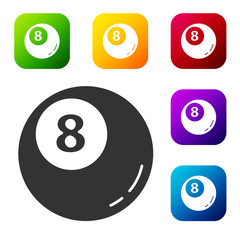 Black Billiard pool snooker ball icon isolated on white background. Set icons in color square buttons. Vector Illustration