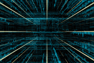 Glowing pulsating graphic lines, scientific background, 3d rendering