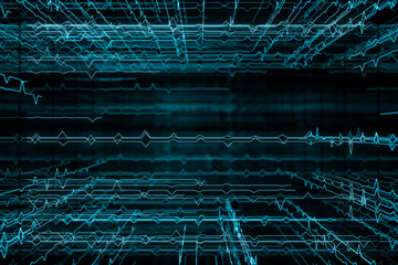 Glowing pulsating graphic lines, scientific background, 3d rendering