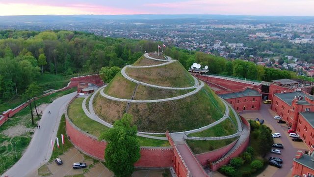 Aerial view of Kosciuszko Mound (Kopiec Kosciuszki) in Cracow, Krakow, Poland