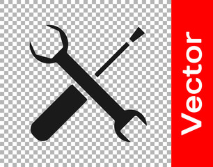 Black Screwdriver and wrench spanner tools icon isolated on transparent background. Service tool symbol. Vector Illustration