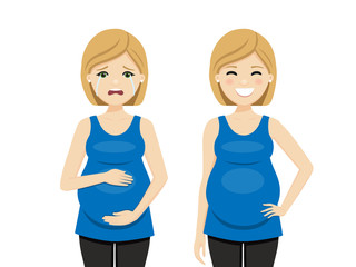 Pregnant woman with different moods. Vector illustration