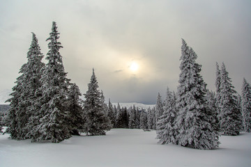 mountains winter sunset