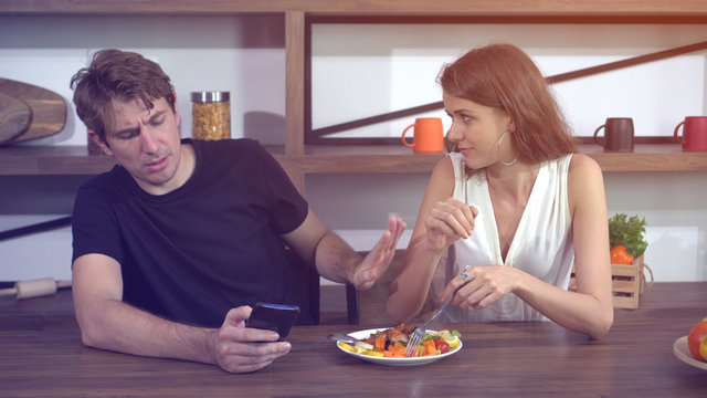 Caucasian couple fight during quarantine time bored of each other face - Powered by Adobe