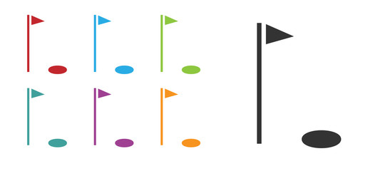 Black Golf flag icon isolated on white background. Golf equipment or accessory. Set icons colorful. Vector Illustration