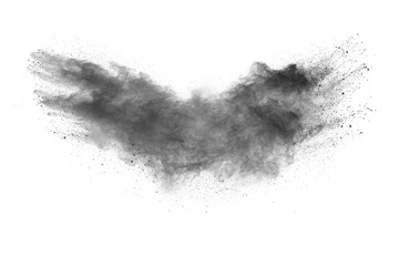 Black powder explosion.The particles of charcoal splash on white background.