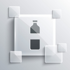 Grey Bottle of water icon isolated on grey background. Soda aqua drink sign. Square glass panels. Vector Illustration