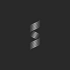 Ornamental letter S logo monogram, overlapping thin lines, weaving metal stripes - obrazy, fototapety, plakaty