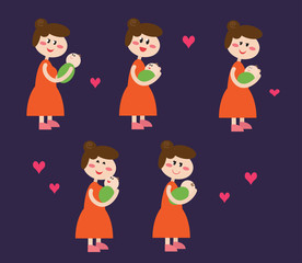 Mom and her baby on a blue background. Vector illustration.