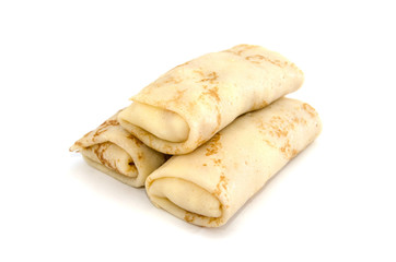 three pancakes isolated on a white background.