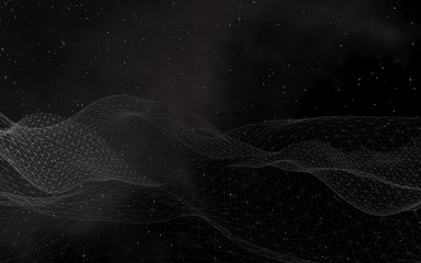 Black abstract background. Hi tech network. Cyberspace grid. Outer space. Starry outer space texture. 3D illustration