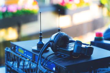 Professional recording and headphone. Broadcasting TV equipment