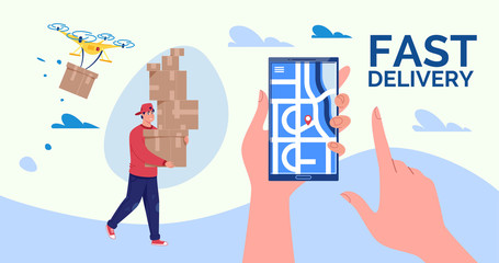 Online Delivery Concept. Fast home and office delivery. Vector. Illustration. Cartoon style.