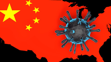 3D model of blue Coronavirus on a China flag background