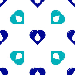 Blue Heart with water drop icon isolated seamless pattern on white background. Vector Illustration