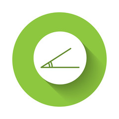 White Acute angle of 45 degrees icon isolated with long shadow. Green circle button. Vector Illustration