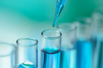 Close up science laboratory test tubes.