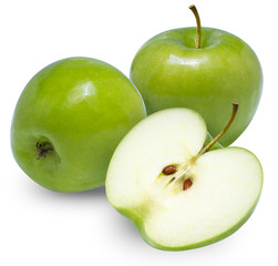Green apples isolated on white  background with clipping path