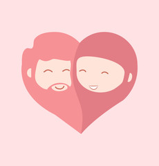 Heart symbol with man and woman face