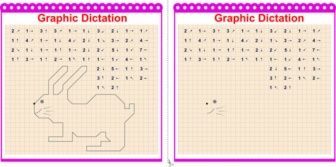 Graphic dictation Copy the graphic image. Draw a hare. Worksheet for children