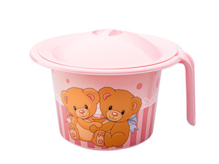 pink plastic potty for children to go to the toilet