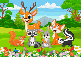 Naklejka premium Cartoon wild animals in the jungle