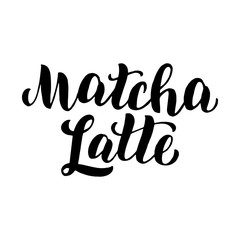 Matcha latte coffee menu lettering text. Cafe menu font. Restaurant typographic sign. Coffee handwritten isolated phrase. Vector eps 10.