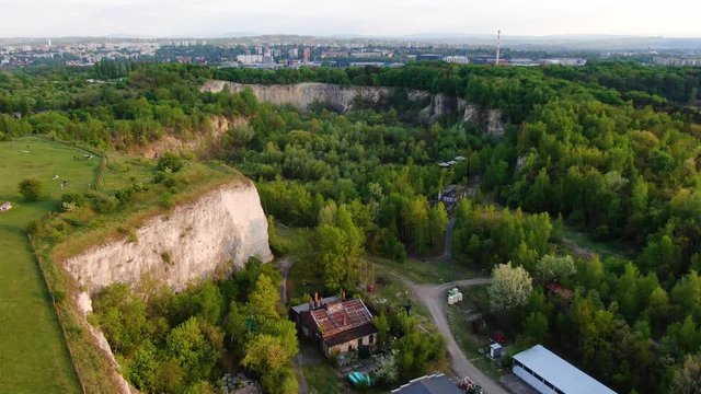Drone view of Liban quarry (Kamieniolom Liban) in Cracow, Krakow, Poland,Polska