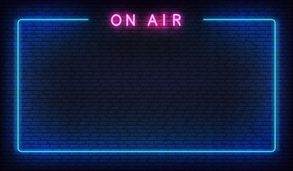 On air neon background. Template with glowing on air text and border - obrazy, fototapety, plakaty
