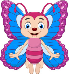 Cartoon funny butterfly isolated on white background