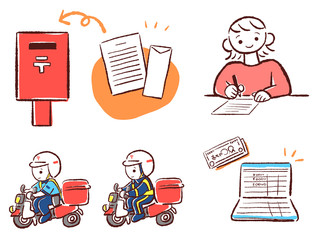 郵便屋さん ポスト 郵便物 通帳 女性