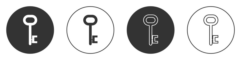 Black House key icon isolated on white background. Circle button. Vector Illustration