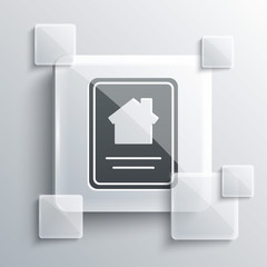 Grey Online real estate house on tablet icon isolated on grey background. Home loan concept, rent, buy, buying a property. Square glass panels. Vector Illustration