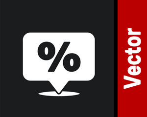 White Discount percent tag icon isolated on black background. Shopping tag sign. Special offer sign. Discount coupons symbol. Vector Illustration